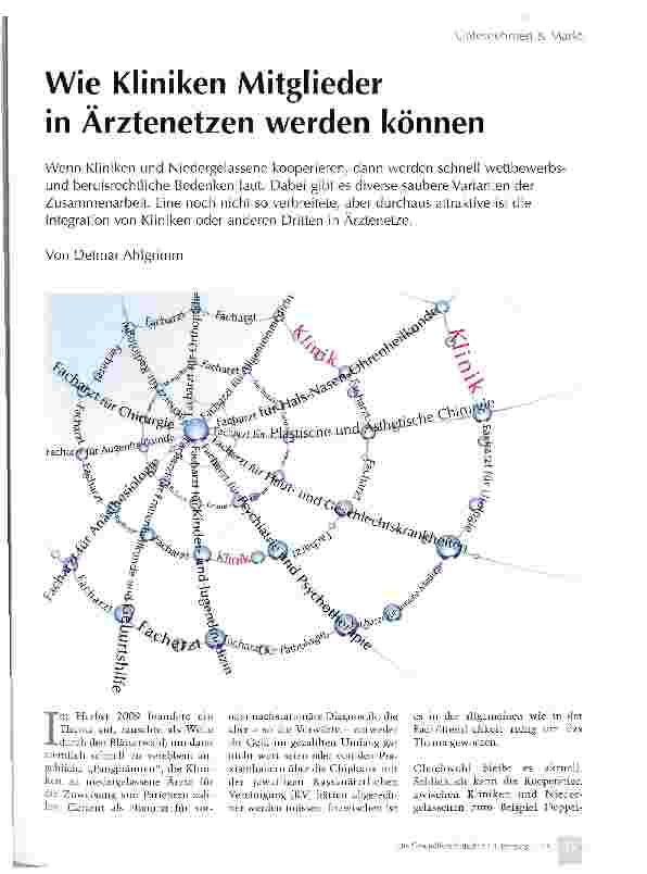Vorschauseite 1: Wie Kliniken Mitglieder in Ärztenetzen werden können