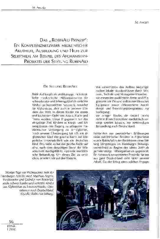 Vorschauseite 1: DAS „ROBINAID-PRINZIP: EIN KOMPETENZNETZWERK MEDIZINISCHER AKUTHILFE, AUSBILDUNG UND HILFE ZUR SELBSTHILFE AM BEISPIEL DES AFGHANISTAN-PROJEKTES DER STIFTUNG ROBINAID