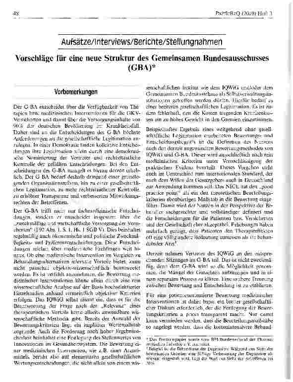 Vorschauseite 1: Vorschläge für eine neue Struktur des Gemeinsamen Bundesausschusses (GBA)*