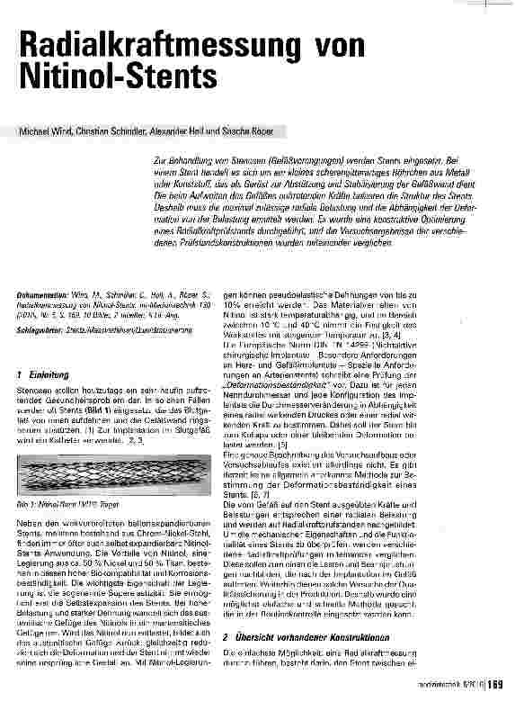 Vorschauseite 1: Radialkraftmessung von Nitinol-Stents