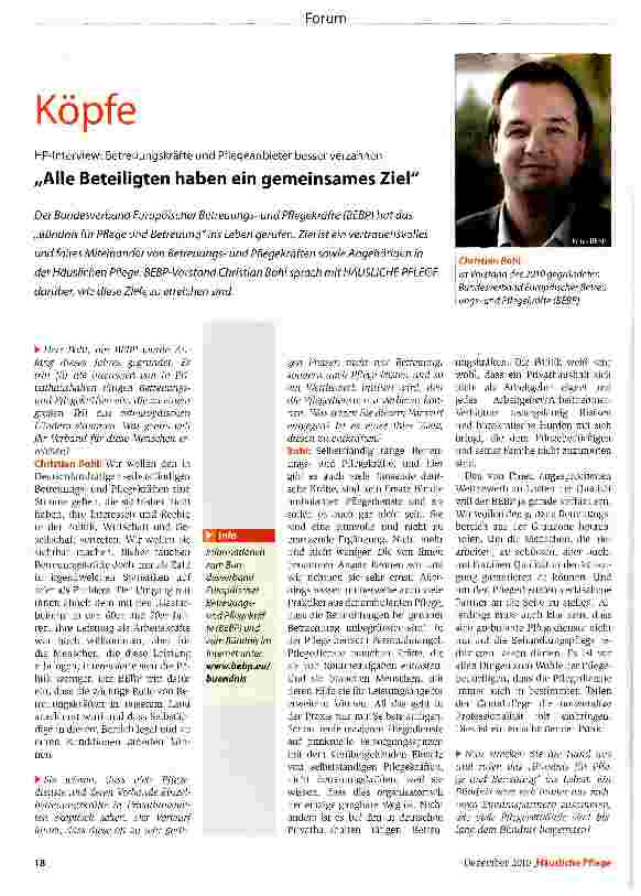 Vorschauseite 1: KöpfeHP-Interview: Betreuungskräfte und Pflegeanbieter besser verzahnen„Alle Beteiligten haben ein gemeinsames Ziel
