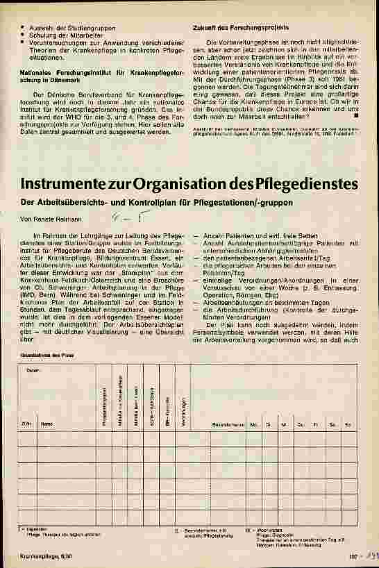 Vorschauseite 1: Instrumente zur Organisation des Pflegedienstes Der Arbeitsübersichts-und Kontrollplan für Pflegestationen/-gruppen