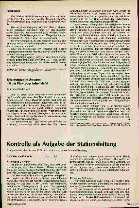 Vorschauseite 3: Instrumente zur Organisation des Pflegedienstes Der Arbeitsübersichts-und Kontrollplan für Pflegestationen/-gruppen