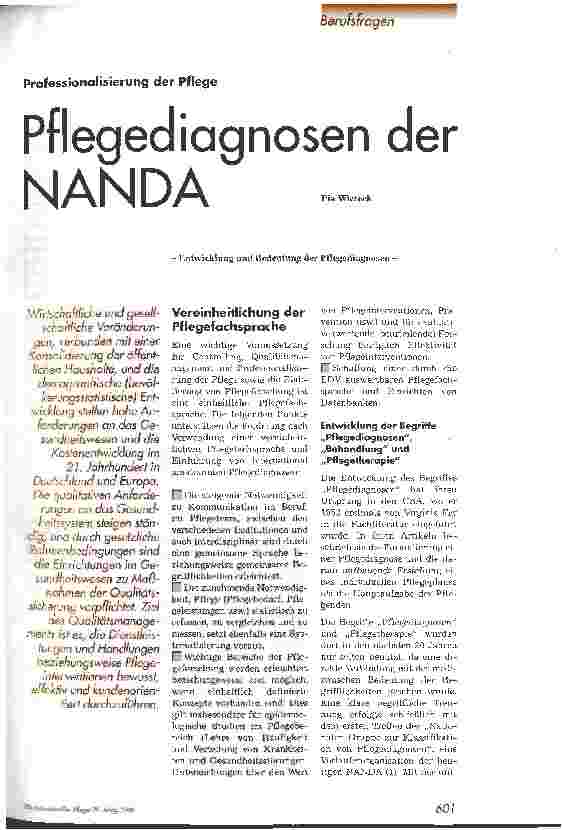 Vorschauseite 1: Pflegediagnosen der NANDA Entwicklung und Bedeutung der Pflegediagnosen