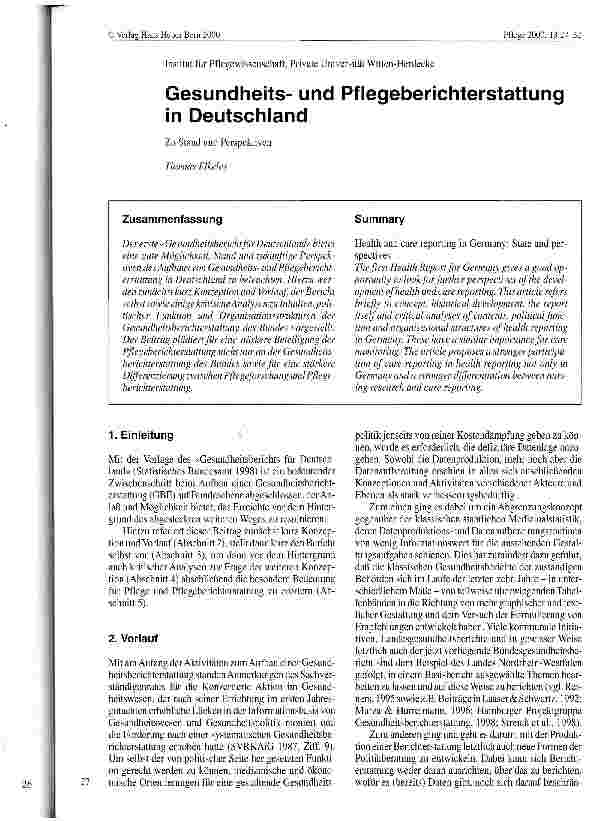 Vorschauseite 1: Gesundheitsund Pflegeberichterstattung in Deutschland Zu Stand und Perspektiven