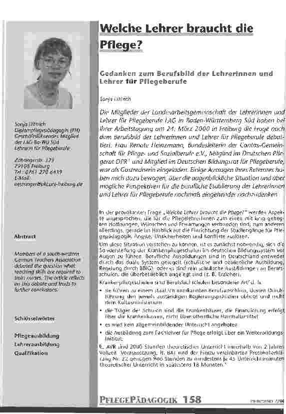 Vorschauseite 1: Welche Lehrer braucht die Pflege? Gedanken zum Berufsbild der Lehrerinnen und Lehrer für Pflegeberufe