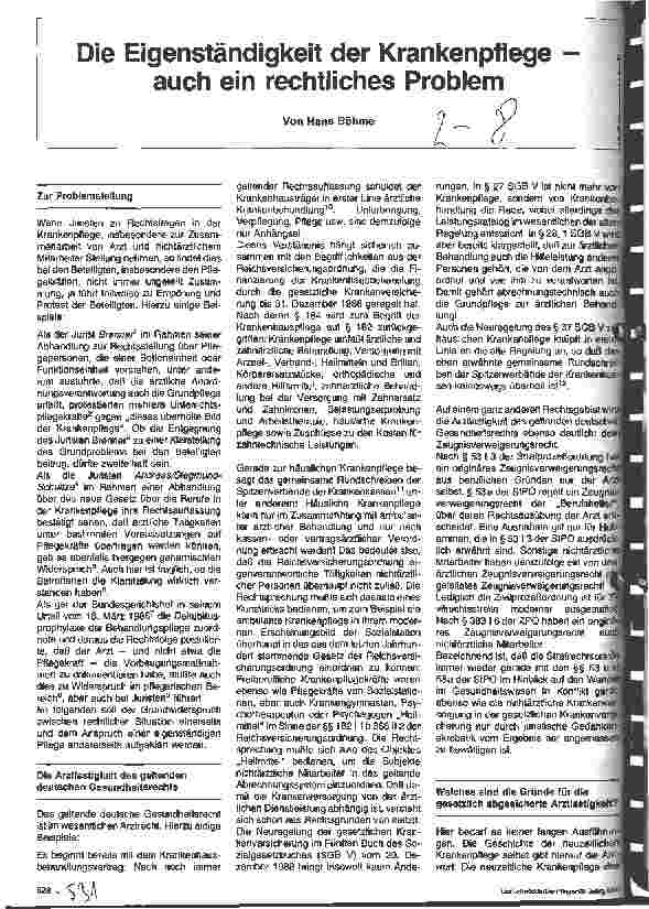 Vorschauseite 1: Die Eigenständigkeit der Krankenpflege - auch ein rechtliches Problem