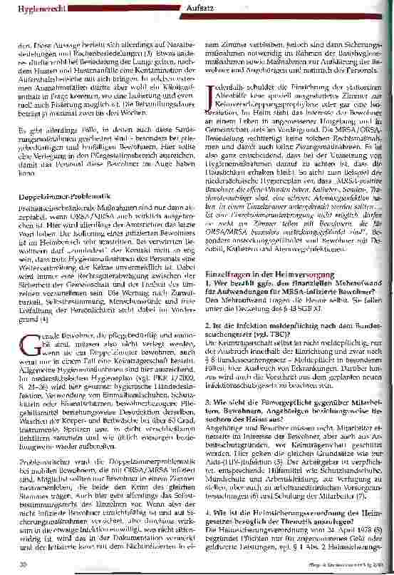 Vorschauseite 2: Rechtliche Fragestellungen im Umgang mit MRSA/ORSA-infizierten Bewohnern in Pflgeheimen