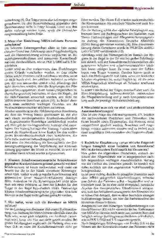 Vorschauseite 3: Rechtliche Fragestellungen im Umgang mit MRSA/ORSA-infizierten Bewohnern in Pflgeheimen