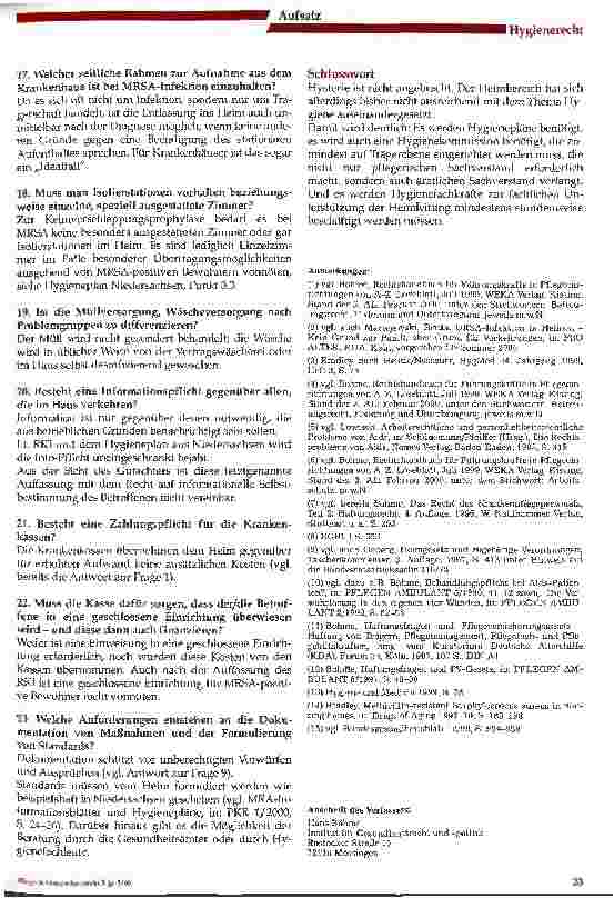 Vorschauseite 5: Rechtliche Fragestellungen im Umgang mit MRSA/ORSA-infizierten Bewohnern in Pflgeheimen