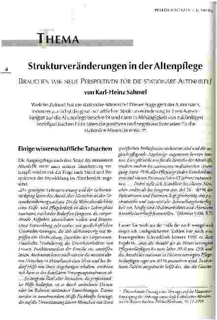 Vorschauseite 1: Strukturveränderungen in der Altenpflege Brauchen wir neue Perspektiven für die stationäre Altenhilfe?