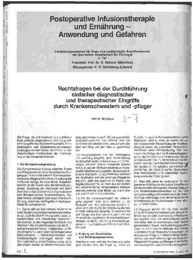 Vorschauseite 1: Postoperative Infusionstherapie und Ernährung - Anwendung und Gefahren Rechtsfragen bei der Durchführung einfacher diagnostischer und ...