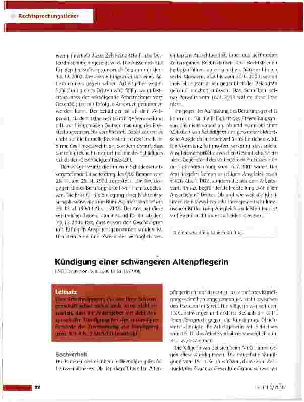 Vorschauseite 1: Kündigung einer schwangeren Altenpflegerin