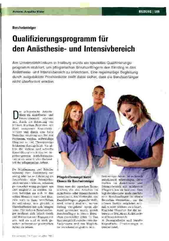 Vorschauseite 1: Qualifizierungsprogramm für den Anästhesieund Intensivbereich
