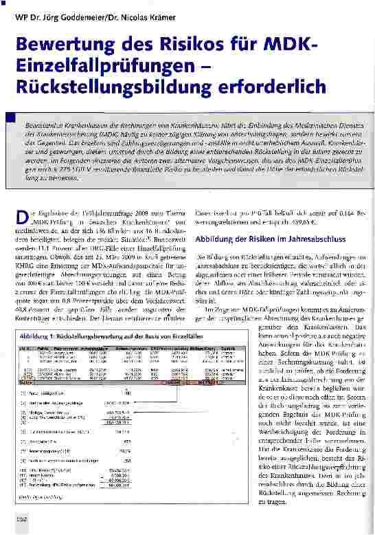 Vorschauseite 1: Bewertung des Risikos für MDK-Einzelfallprüfungen -Rückstellungsbildung erforderlich