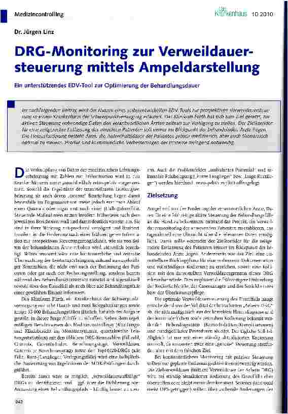 Vorschauseite 1: DRG-AAonitoring zur Verweildauersteuerung mittels Ampeldarstellung
