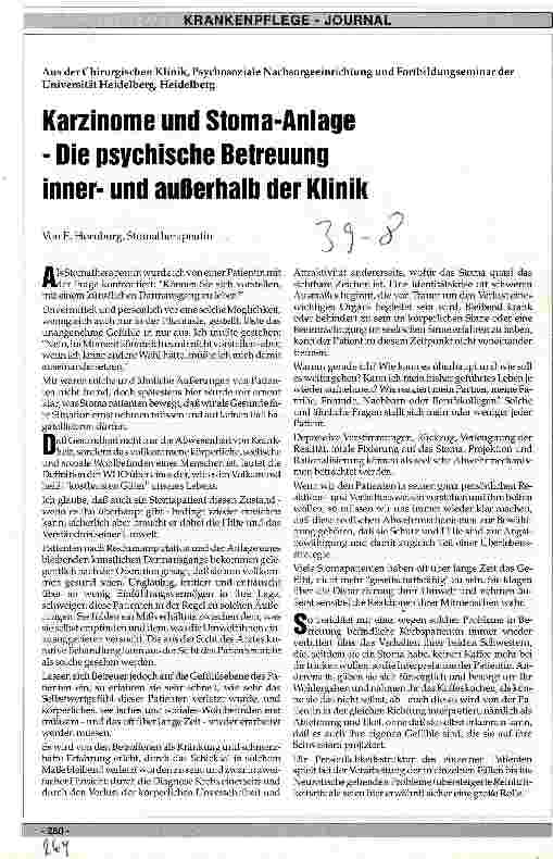 Vorschauseite 1: Karzinome und Stoma-Anlage - Die psychische Betreuung innerund außerhalb der Klinik