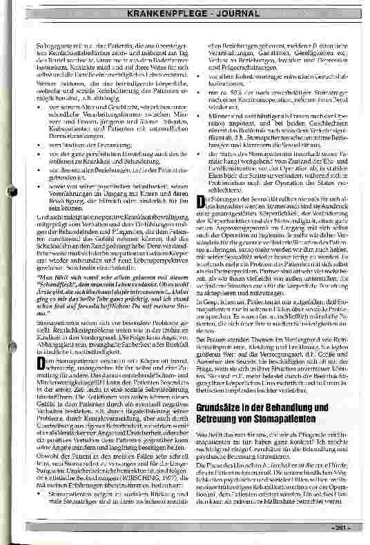 Vorschauseite 2: Karzinome und Stoma-Anlage - Die psychische Betreuung innerund außerhalb der Klinik