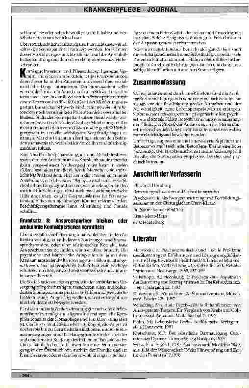 Vorschauseite 5: Karzinome und Stoma-Anlage - Die psychische Betreuung innerund außerhalb der Klinik