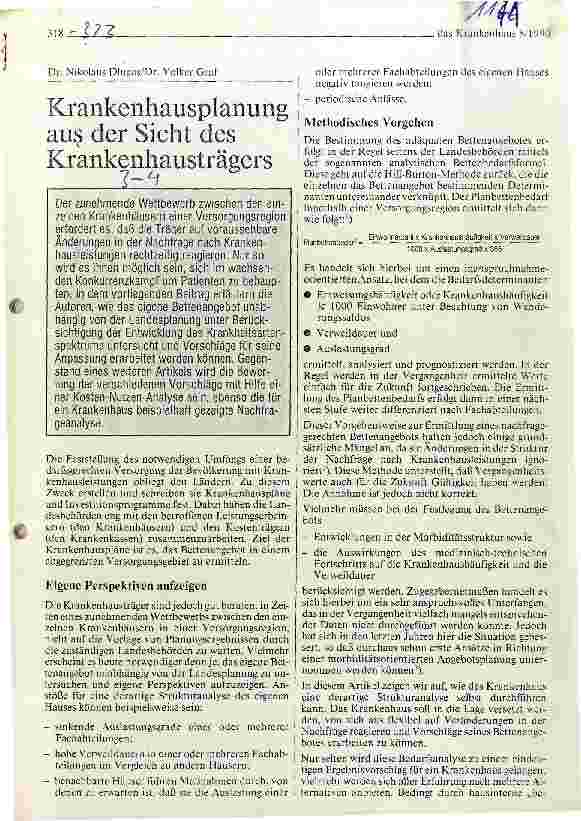 Vorschauseite 1: Krankenhausplanung aus der Sicht des Krankenhausträgers
