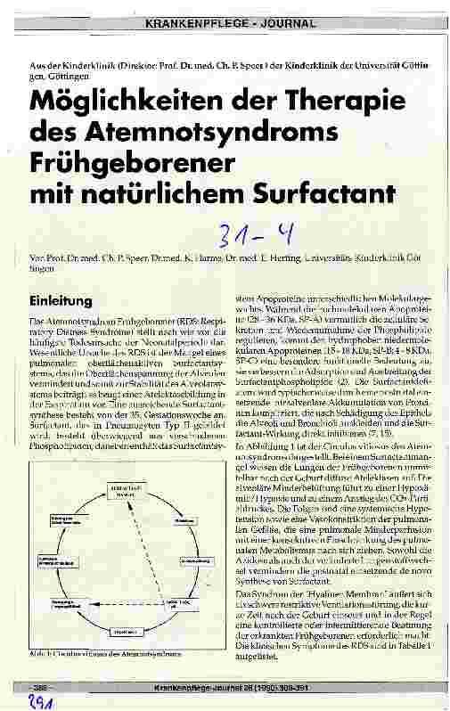 Vorschauseite 1: Möglichkeiten der Therapie des Atemnotsyndroms Frühgeborener mit natürlichem Surfactant