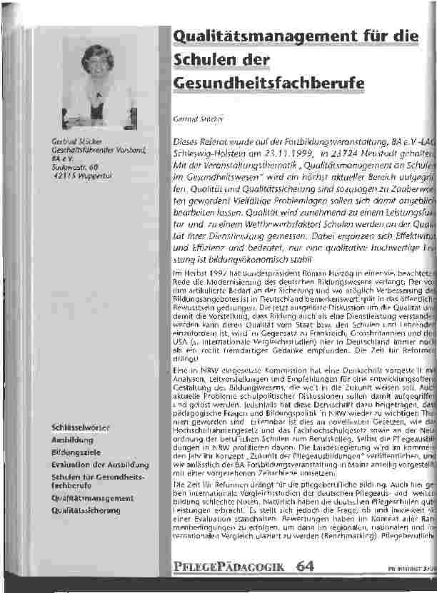 Vorschauseite 1: Qualitätsmanagement für die Schulen der Gesundheitsfachberufe