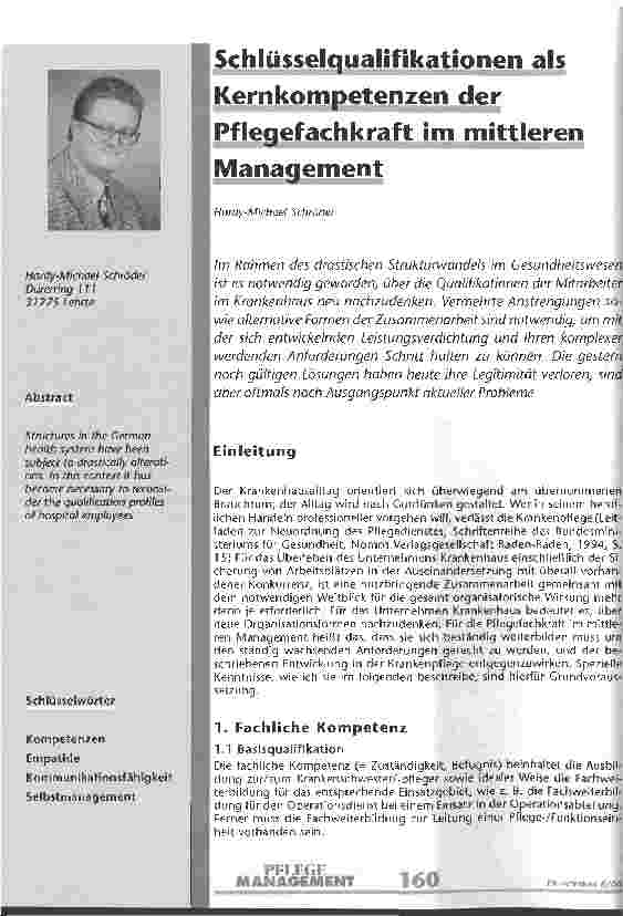 Vorschauseite 1: Schlüsselqualifikationen als Kernkompetenzen der Pflegefachkraft im mittleren Management