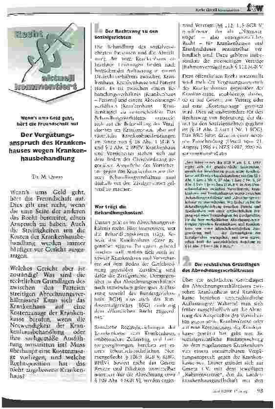 Vorschauseite 1: Der Vergütungsanspruch des Krankenhauses wegen Krankenhausbehandlung