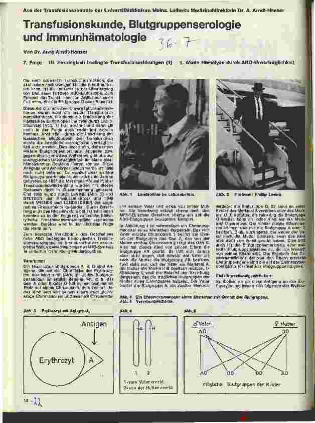 Vorschauseite 1: Transfusionskunde, Blutgruppenserologie und Immunhämatologie 7. Folge: III. Serologie bedingte Transfusionsstörungen (1)