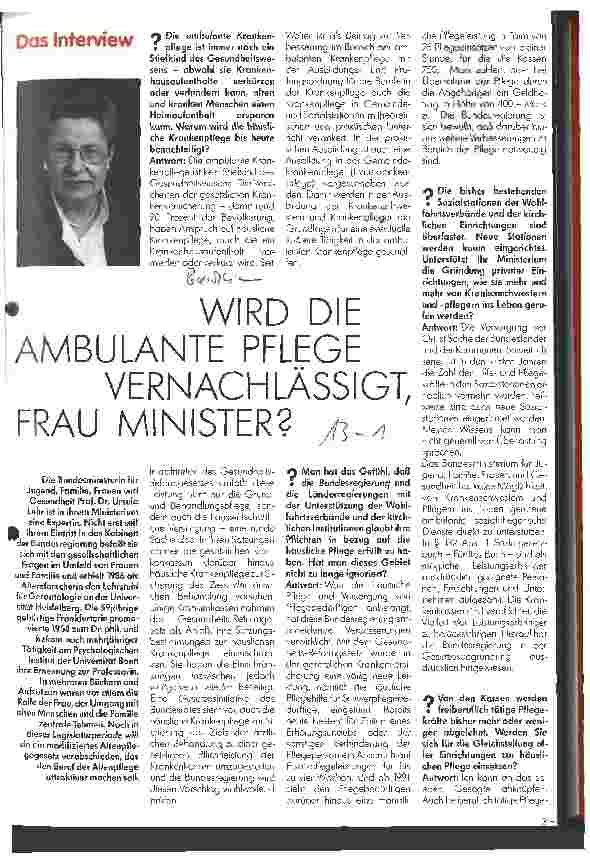Vorschauseite 1: Wird die ambulante Pflege vernächlässigt, Frau Minister?
