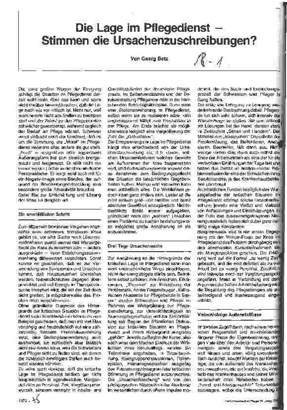 Vorschauseite 1: Die Lage im Pflegedienst - Stimmen die Ursachenzuschreibungen?