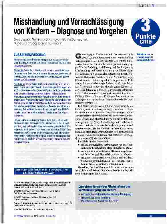 Vorschauseite 1: Misshandlung und Vernachlässigung von Kindern - Diagnose und Vorgehen
