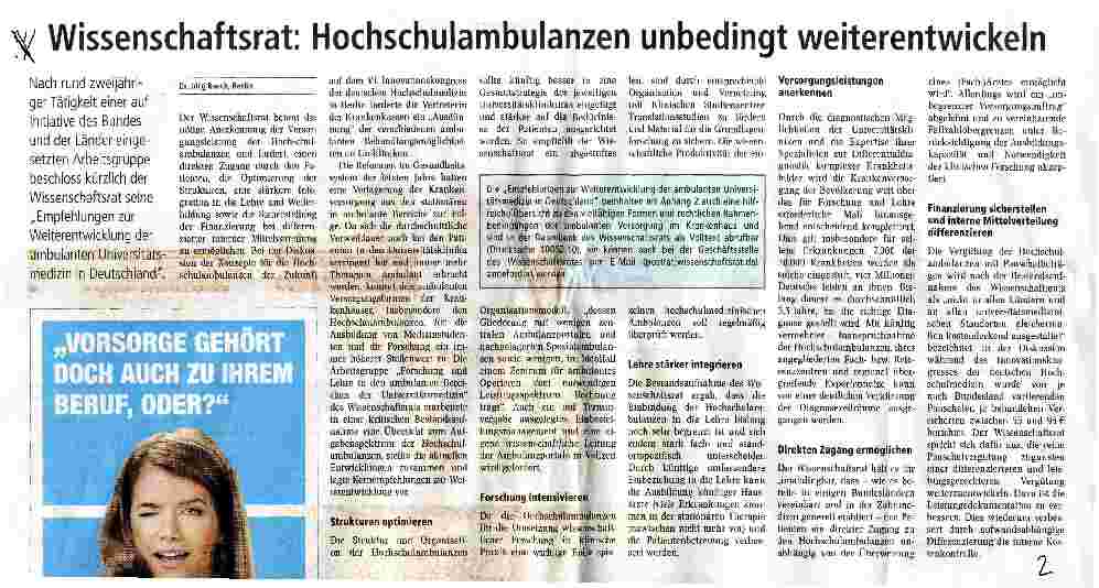 Vorschauseite 1: Wissenschaftsrat: Hochschulambulanzen unbedingt weiterentwickeln