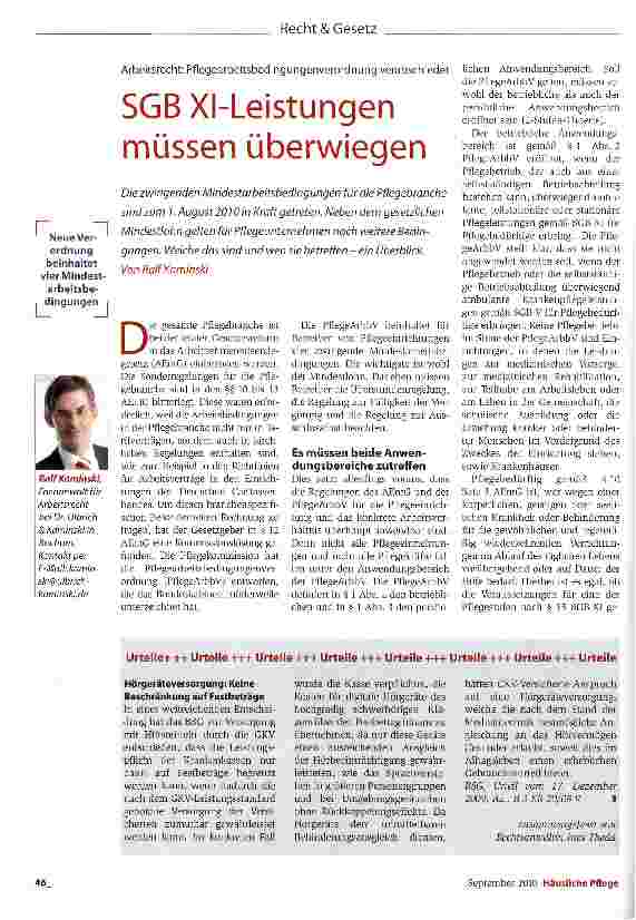 Vorschauseite 1: Homecare SGBXI-Leistungen müssen überwiegen