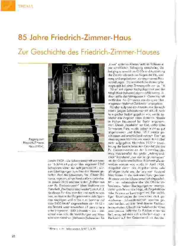 Vorschauseite 1: 85 Jahre Friedrich-Zimmer-Haus Zur Geschichte des Friedrich-Zimmer-Hauses