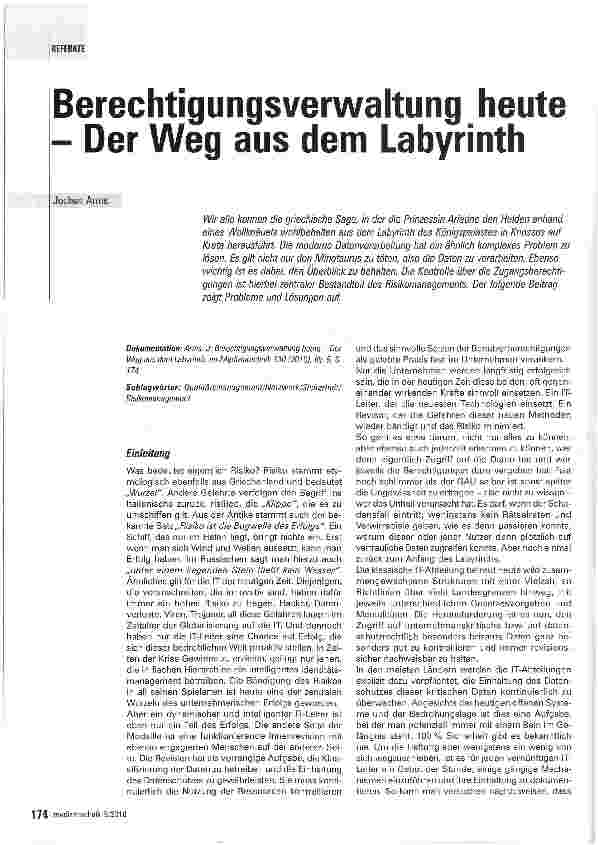 Vorschauseite 1: Berechtigungsverwaltung heute - Der Weg aus dem Labyrinth