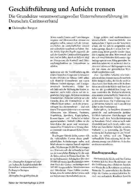 Vorschauseite 1: Geschäftsführung und Aufsicht trennen Die Grundsätze verantwortungsvoller Unternehmensführung im Deutschen Caritasverband