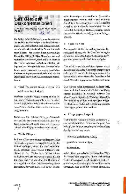 Vorschauseite 1: Das Geld der Diakoniestationen Die Bedeutung kostendeckender Arbeit