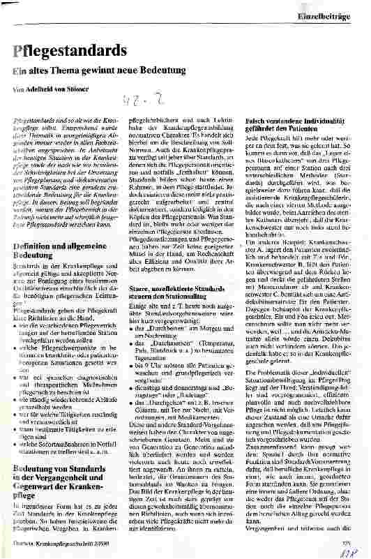 Vorschauseite 1: Pflegestandards - Ein altes Thema gewinnt neue Bedeutung