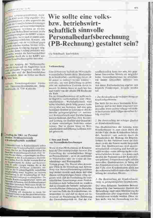 Vorschauseite 1: Wie sollte eine volksbzw. betriebswirtschaftlich sinnvolle Personalbedarfsberechnung (PB-Rechnung) gestaltet sein?