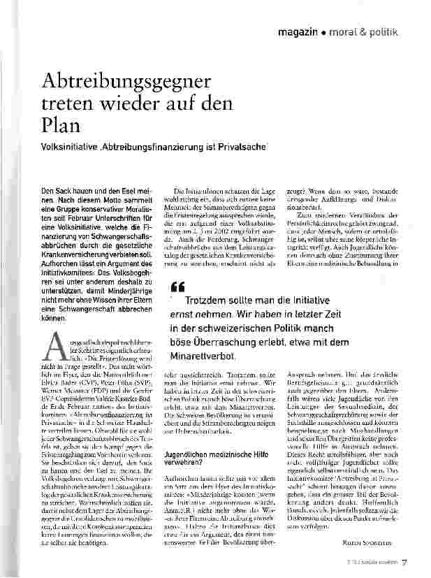 Vorschauseite 1: Abtreibungsgegner treten wieder auf den Plan