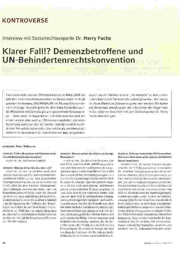 Vorschauseite 1: Klarer Fall!? Demenzbetroffene und UN-Behindertenrechtskonvention