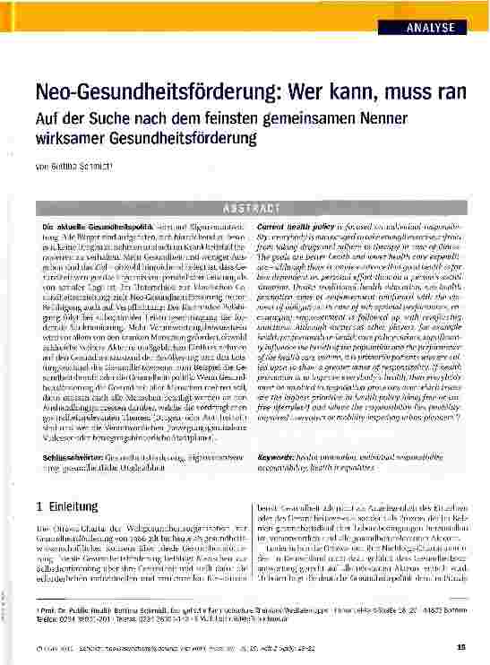 Vorschauseite 1: Neo-Gesundheitsförderung: Wer kann, muss ran
