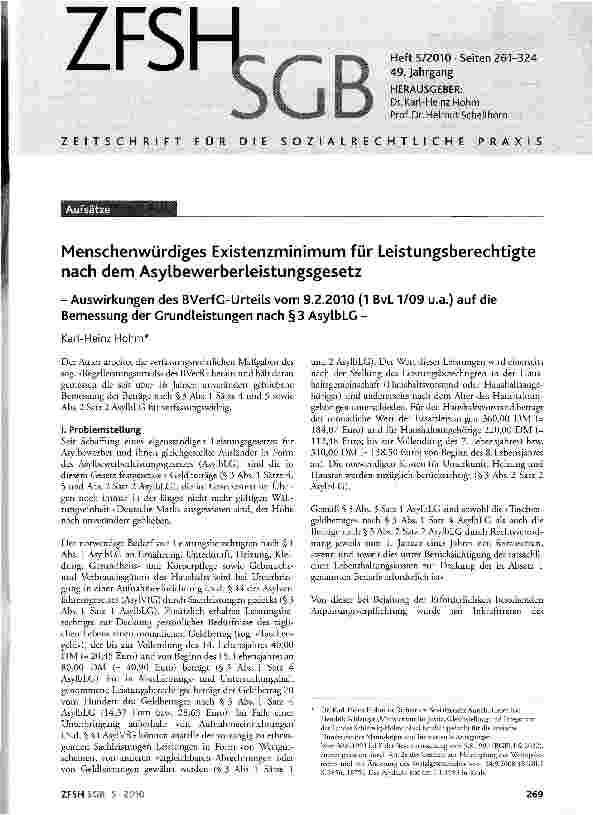 Vorschauseite 1: Menschenwürdiges Existenzminimum für Leistungsberechtigte nach dem Asylbewerberleistungsgesetz