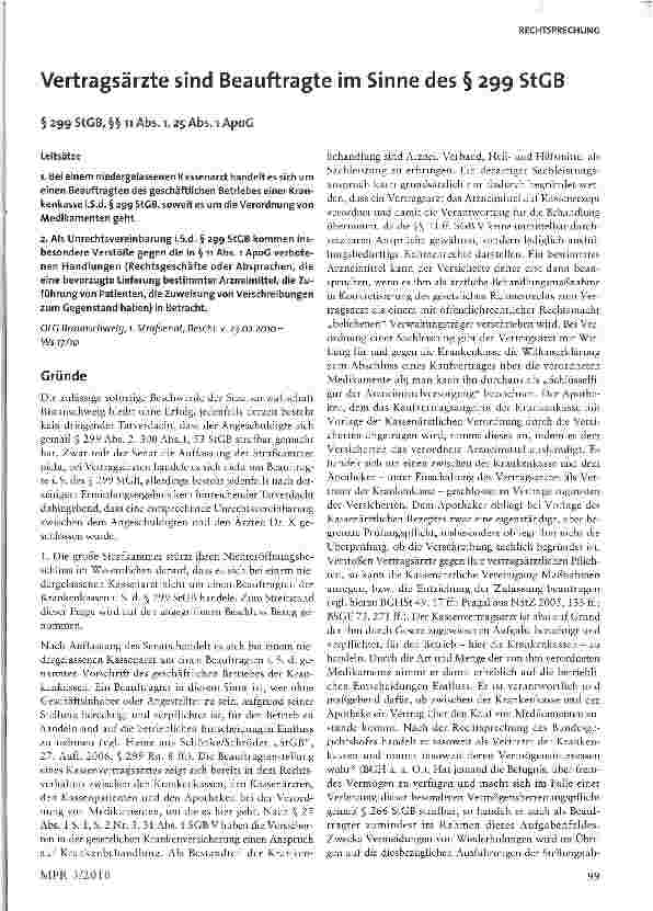 Vorschauseite 1: Vertragsärzte sind Beauftragte im Sinne des § 299 StGB