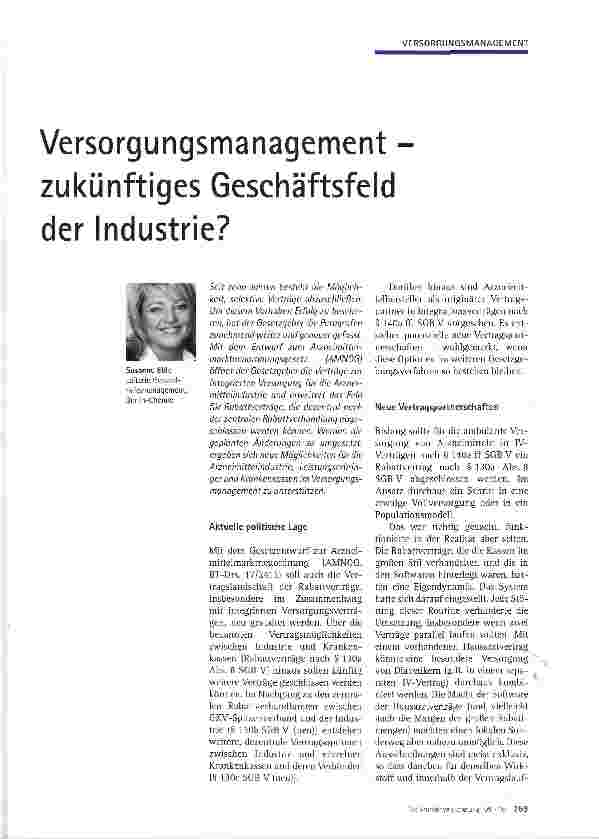 Vorschauseite 1: Versorgungsmanagement -zukünftiges Geschäftsfeld der Industrie?
