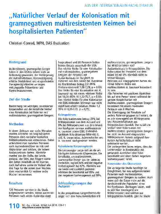 Vorschauseite 1: „Natürlicher Verlauf der Kolonisation mit gramnegativen multiresistenten Keimen bei hospitalisierten Patienten