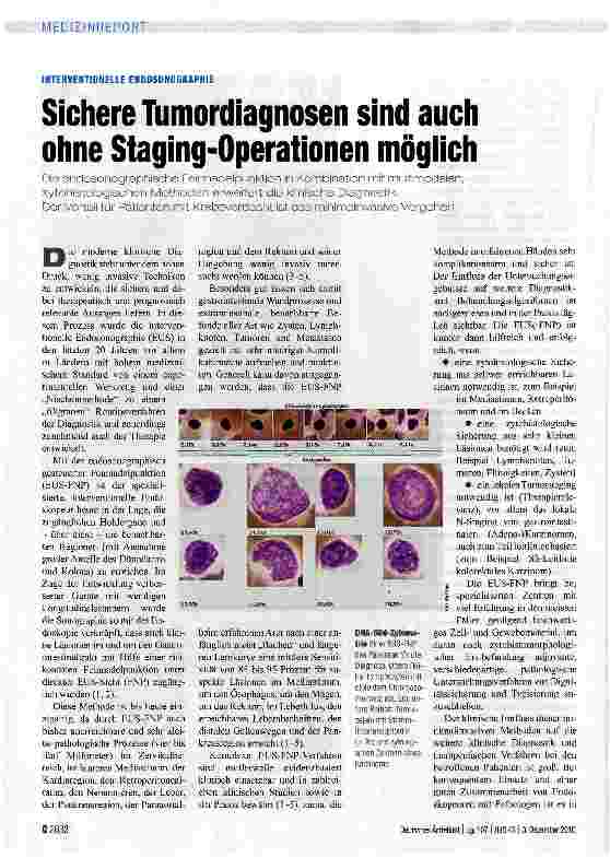 Vorschauseite 1: Sichere Tumordiagnosen sind auch ohne Staging-Operationen möglich