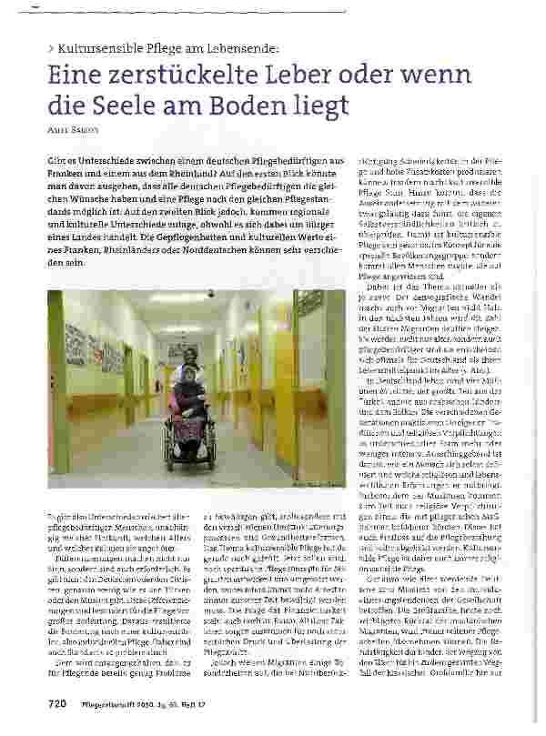 Vorschauseite 1: Kultursensible Pflege am Lebensende:Eine zerstückelte Leber oder wenn die Seele am Boden liegt
