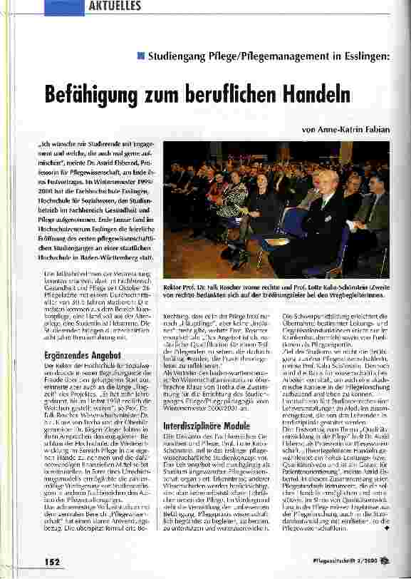 Vorschauseite 1: Befähigung zum beruflichen Handeln Studiengang Pflege/Pflegemanagement in Esslingen